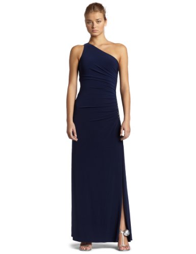 Laundry by Shelli Segal Women's One Shoulder Beaded Gown,Midnight,4