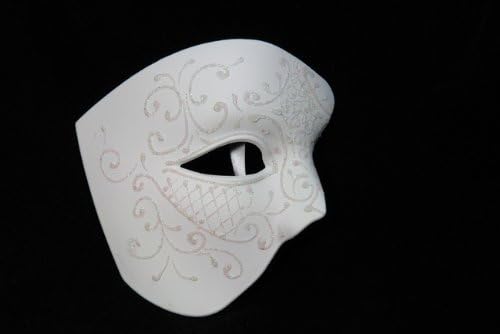 NEW Laser Cut Phantom Of the Opera Masquerade Halloween Ballroom Mask - Elegantly Detailed and Decorated Ceramic White w/ Glitter Lining by KBMasks