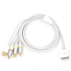 Premium Composite AV Cable + USB Charging Sync Cable for Apple Iphone 3G (Compatible with Firmware Version 2.2), iPhone 8GB, 16GB, iPhone 2G, iPod Nano (3rd / 4th Generation), iPod Touch (1st / 2nd Generation) 8GB, 16GB, 32GB, iPod Classic (DOES NOT WORK WITH IPHONE 4 / IPAD)