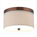 IMAGE OF Thomas Lighting M2743-38 Three Light Flush Mount, Gunshell Finish with Oyster Silk Shade