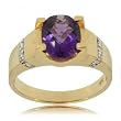 Stunning Amethyst Diamond Ring - Yellow Gold Oval Cut 1.5 CT TW Size = 7
