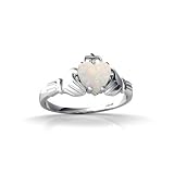 14K White Gold Genuine Heart Opal Celtic Claddagh Ring