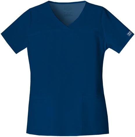 Cherokee Workwear Scrub Top Women's V-Neck Top Color Navy (Small)