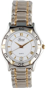 Swiss Edition Swiss Made Mens Two-Tone Roundwatch with a Sport Bezel and White Dial