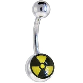 Black and Yellow RADIOACTIVE SYMBOL Logo Belly Button Ring by 