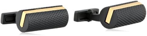 Kenneth Cole Men's Kcny Matte Black Barrel Cufflink with Brushed Gold Insert