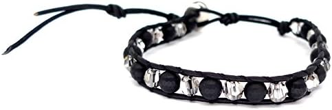 Chan Luu Black Leather Onyx & Crystal Single Wrap Bracelet