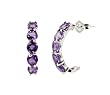 Sterling Silver Round Amethyst Gemstone J Hoop Earrings (2.50 cttw)