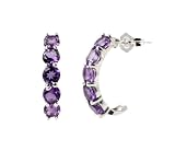 Sterling Silver Round Amethyst Gemstone J Hoop Earrings (2.50 cttw)