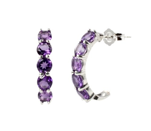 Sterling Silver Round Amethyst Gemstone Earrings
