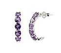 Sterling Silver Round Amethyst Gemstone "J" Hoop Earrings