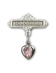 Sterling Silver Baby Badge with Pink Miraculous Charm and Godchild Badge Pin