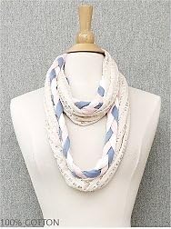 Womens Scarf, Scarves | Scarves///light | Scarves///infinity | 2014 Spring | Scarves///cotton & Silk | 5"w X 30"l Inch | Tan-blue-light Pink | TRI Color Braid Infinity | 100% Cotton
