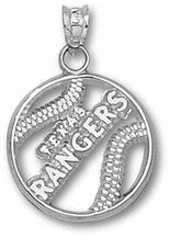 Texas Rangers MLB Pierced Baseball Pendant (Silver)