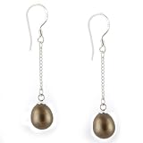 Grün - Süßwasser-Zuchtperlen Ohrringe - Sterling Silber 925 - Lange Schlenker Gestüt Ohrringe