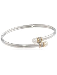 S&G Sterling Silver and 14k Gold Freshwater Cultured Pearl and Diamond Bangle Bracelet