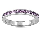 Rhodium Plated Sterling Silver Wedding & Engagement Ring Light Amethyst CZ Channel Set Eternity Ring 3MM ( Size 4 to 12)