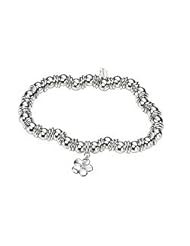 Girl Sterling Silver Diamond Flower Charm Beaded Stretch Bracelet