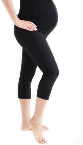 Oceanlily 3 in 1 Waist Maternity Bamtex Mid Calf Yoga Capri Black