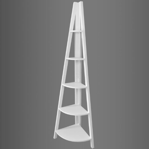 Étagère d'angle de 5 niveaux, Étagère style échelle, Meuble rangement - Blanc, FRG20-W