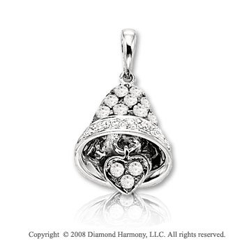 14k White Gold 1/4ct Diamond 3D Wedding Bell Bracelet Charm