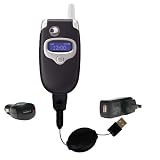 Retractable USB Hot Sync Compact Kit with Car & Wall Charger for the Motorola E550 - Gomadic Brand w/ TipExchange Technology