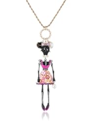 Betsey Johnson "Black Lace Skulls" Lace Girl Skull Long Pendant Necklace, 35"
