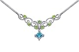1.25 carats total weight Princess Cut & Round Shape London Blue Topaz & Peridot Necklace in Sterling Silver