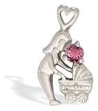 14K White Gold Genuine Round Pink Tourmaline Mother with Child Pendant