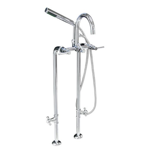 37-1/2 Freestanding Tub Faucet & Supplies w/ Shutoff Valves - Lever Handles - Chrome
