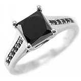 Fine Princess-Cut Black Diamond Engagement Ring 14k White Gold