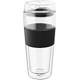 Takeya Double-Wall Glass Tea/Coffee Tulmbler, Black, 16-Ounce
