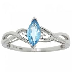 Marquise Cut Blue Topaz & Diamond Twisted Ring in 10K White Gold