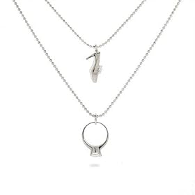 Eve's Addiction CZ Silver Layered Charm Necklace -Clearance Final Sale
