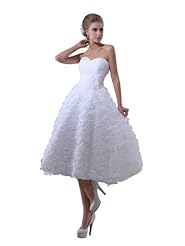 A-line Strapless Tea Length Organza Sweetheart Party Dress/Wedding Dress 