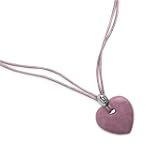 Pink Rhodonite Heart Pendant with Sterling Silver Accent on Double-Strand Leather Cord
