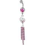 Pugster Belly Navel Ring Pink Crystal Curlicue Tassel Dangle Red Belly Navel Ring Body Jewelry