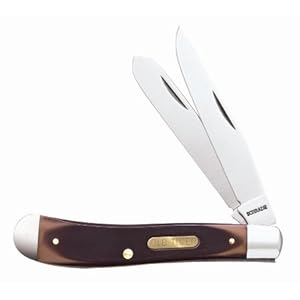 Schrade Gunstock Trapper 3 7/8 Inch Derlin Handle 2 Stainless Steel Blades Clip&Spey