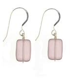 Anna Perrone Pink Frosted Rectangular Glass Bead Earrings Finished with .925 Sterling Silver