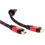 High Speed 1.4 HDMI Cable - 10 Feet (Full HD) Supports 3D TV- Audio Return Channel - (10 ft Black & Red Nylon Braiding)