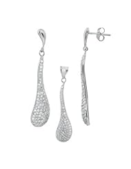 Designer Sterling Silver Pave Setting Grade AAA Round CZ Earrings & Pendant Set with Free 18 inch Cable Chain