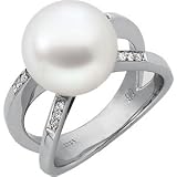 .08 CT TW/12.00 MM FINE ROUND South Sea Cultured Pearl with Diamond Ring in 18K Palladium White Gold