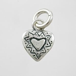 Tiny Double Sided Decorative Heart Charm in Sterling Silver, #9203
