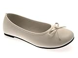 NEW GIRLS CHILDRENS KIDS WHITE SHOES BALLET PUMPS WEDDING BRIDESMAID FAUX LEATHER SIZES 10/28 - 2/34 JUNIOR