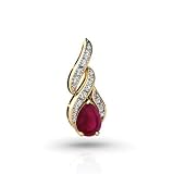 14K Yellow Gold Genuine Pear Ruby Flame Pendant