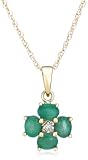14k Yellow Gold 4x3 Oval Emerald Floral Pendant w/ Diamond Accent, 18