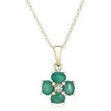 14k Yellow Gold 4x3 Oval Emerald Floral Pendant with Diamond-Accent, 18