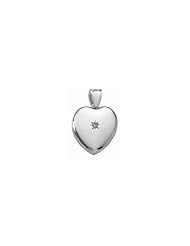 14k White Gold Premium Weight Heart Locket with Center Diamond - 3/4 Inch x 3/4 Inch