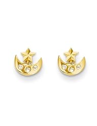 MadiK® Kids 14k Yellow Gold Polished Mini Star & Moon CZ Post Earrings