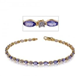Ladies 14KT Yellow Gold Link Tanzanite Diamond Bracelet by GemAffair